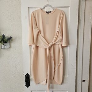 Boohoo Women’s Kimono Sleeve Tie Waist Faux Wrap Dress Size 18 Blush Pink